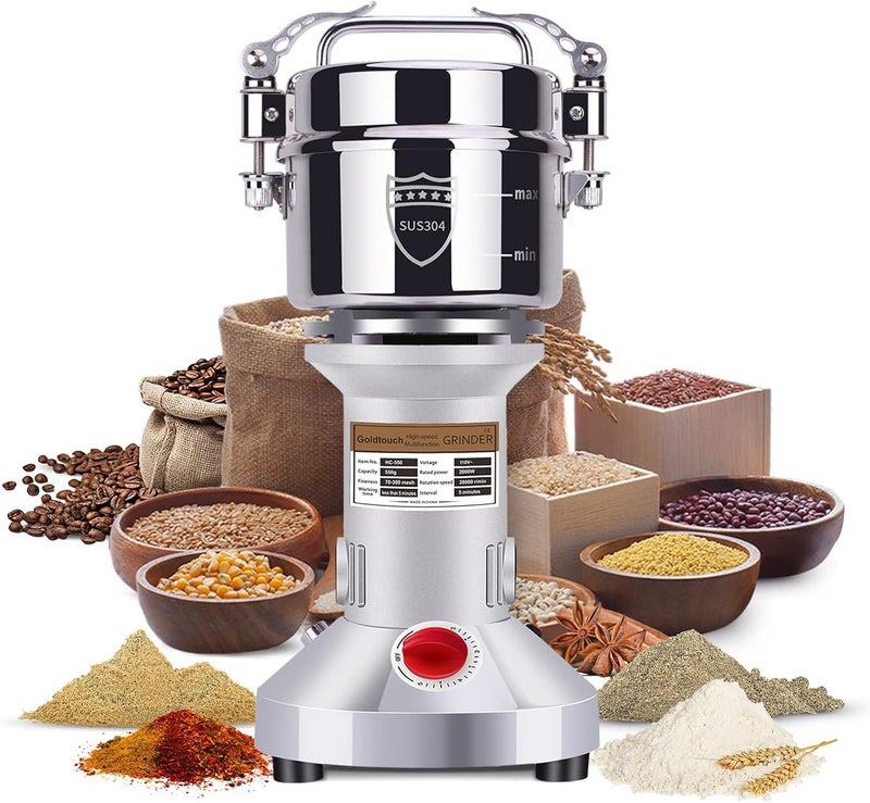 GOLDTOUCH 550g Grain Mill Grinder 2000W Electric Stainless Steel Grain Grinder High-Speed Pulverizer Powder Machine for Dry Wheat, Oats, Corn, Pepper and Coffee Beans (550g Stand Type) - Image 1